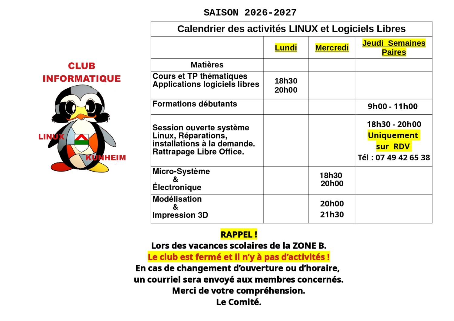 horaire club horaire club