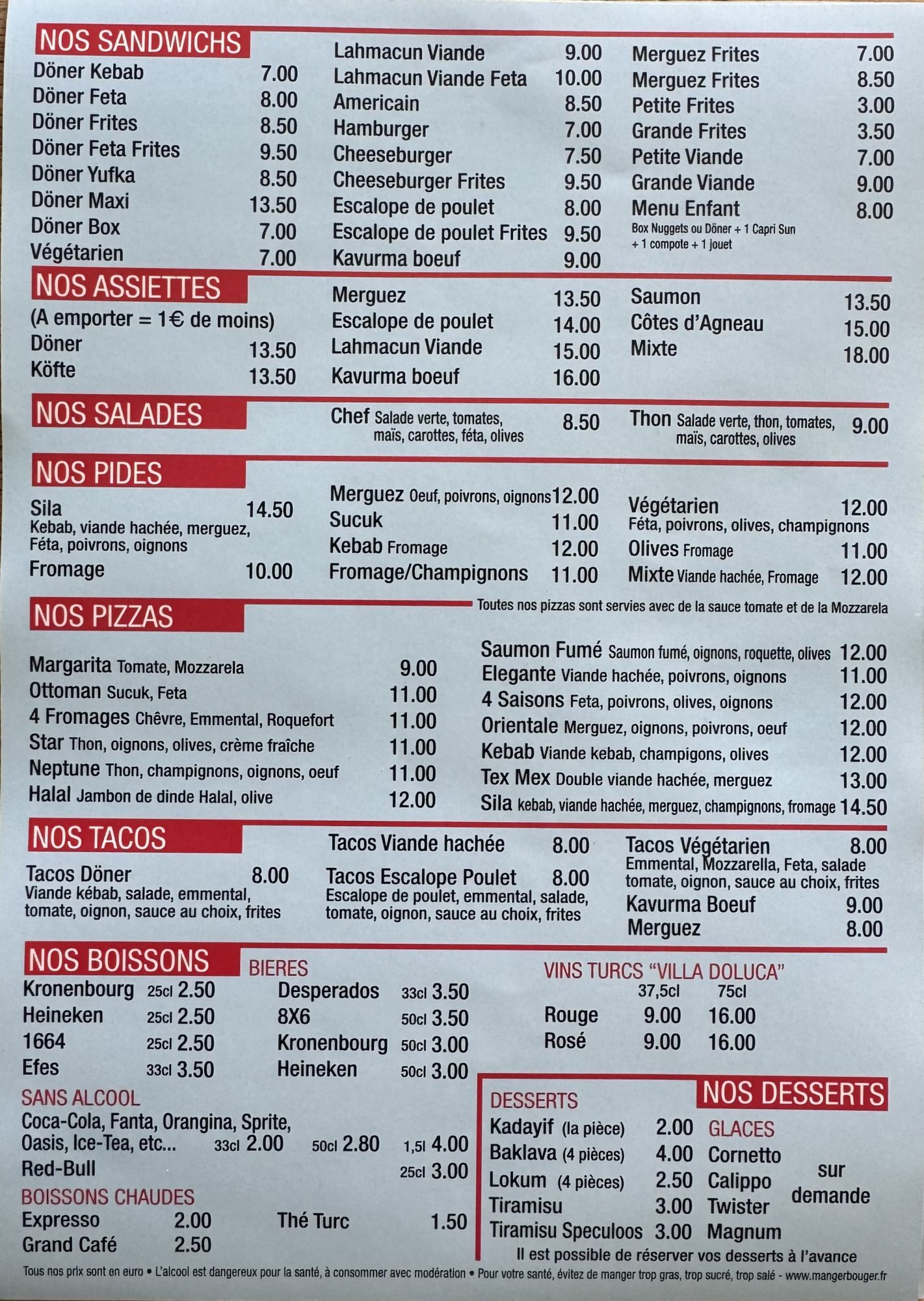 plaquette D&ouml;ner 2025 tarifs